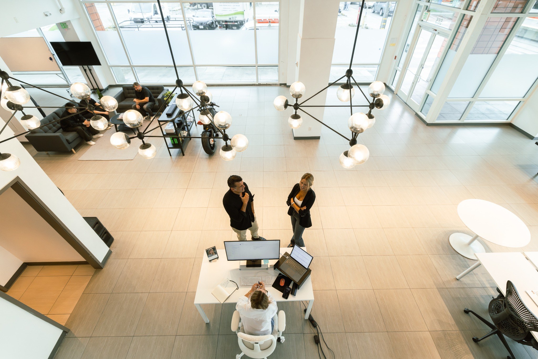A view from the mezzanine of Huge Design’s San Francisco studio at 565 4th Street