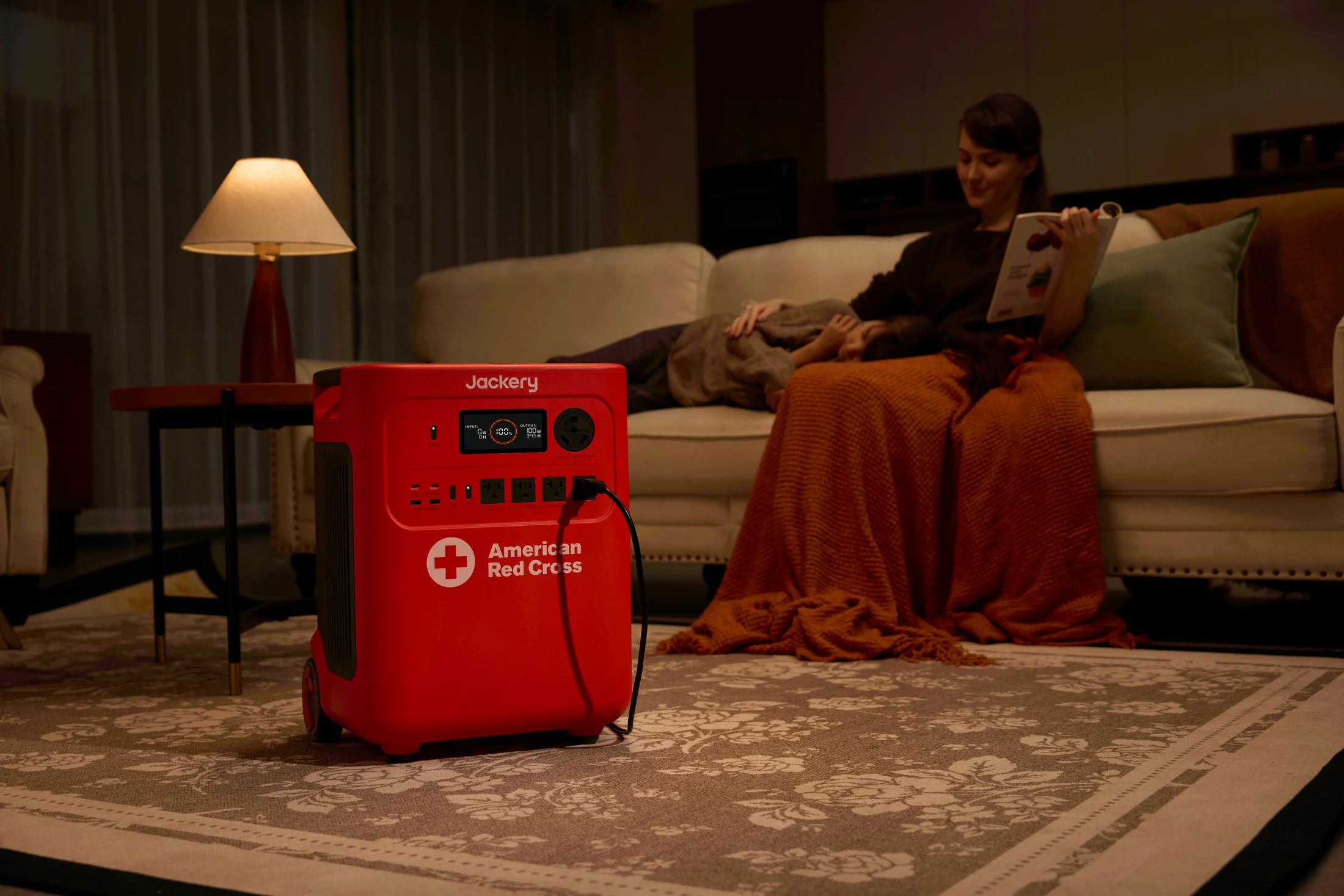 Jackery HomePower rolling power station in a living room