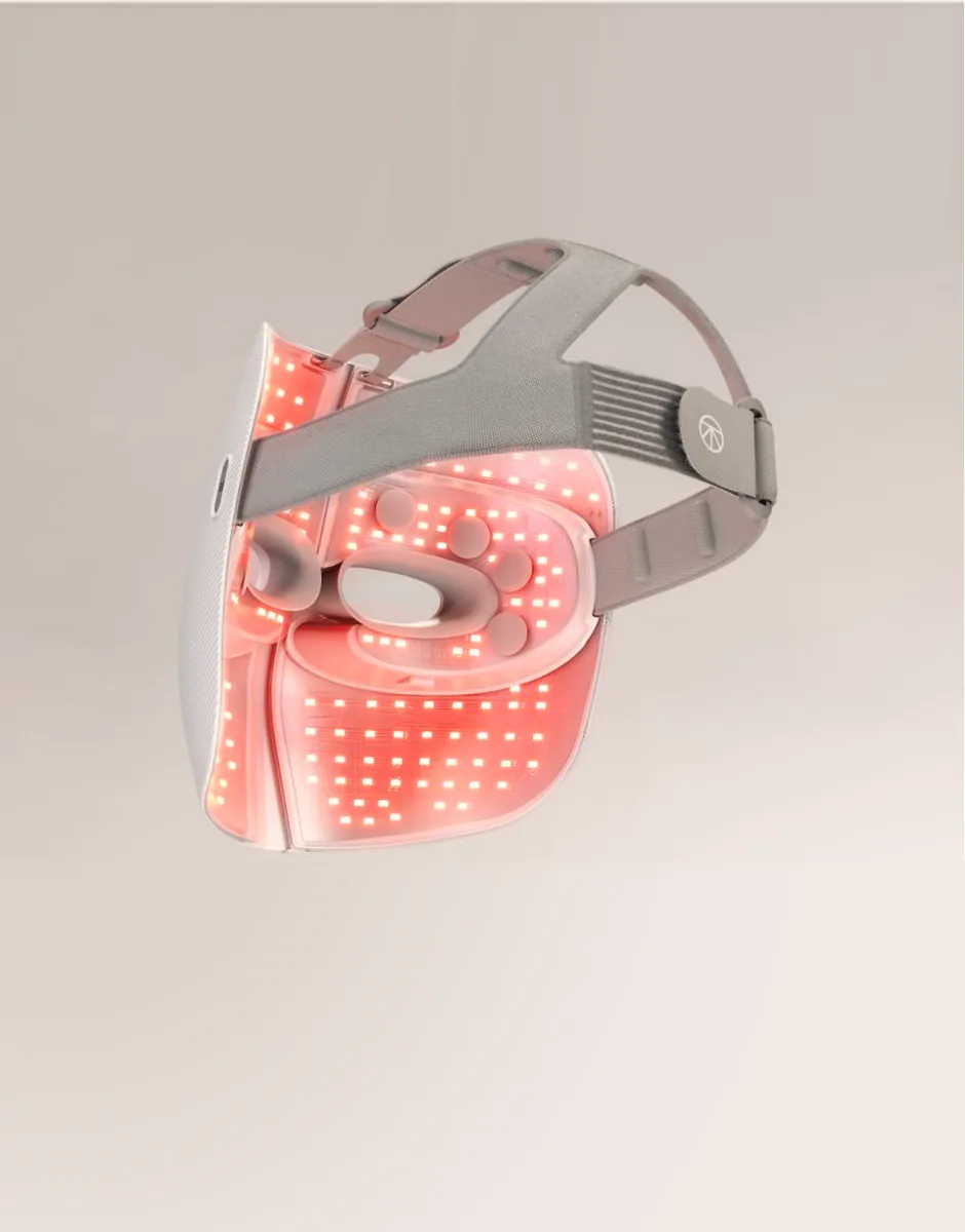 Therabody LED mask interior rendering showing red lights and head support